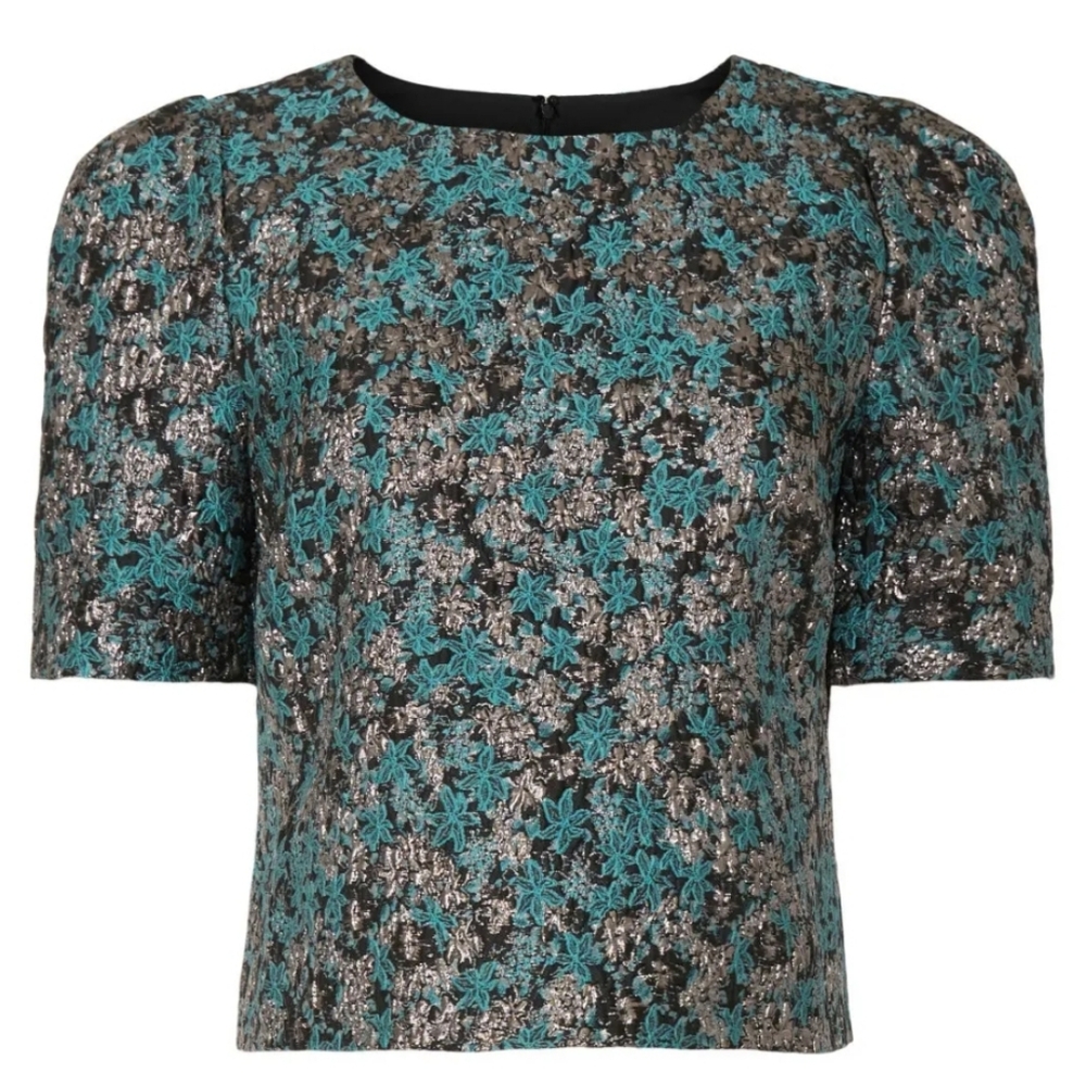 Club Monaco Metallic Brocade Short Sleeve Blouse - Size 12
